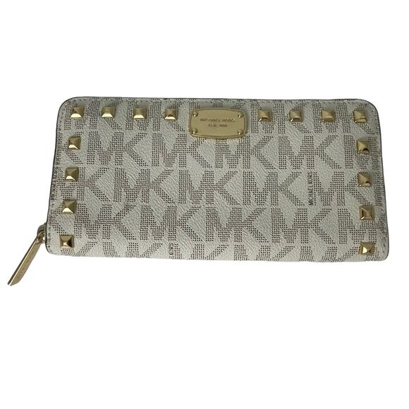 Michael Kors Wallet Jet Set Studded ZA Continental Vanilla MK Signature - Picture 1 of 3